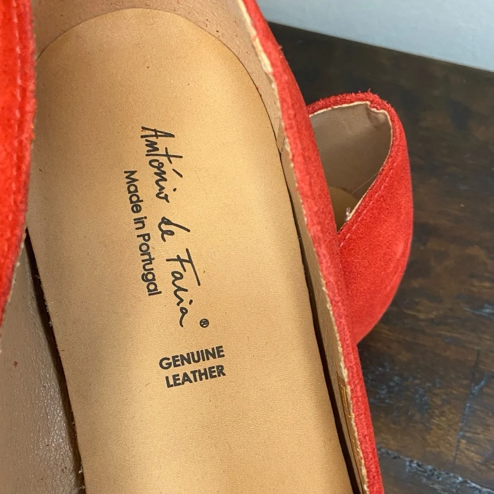 Antonio De Faria Ashley Double Bow Red Suede Flats Size 8 Genuine Leather NEW